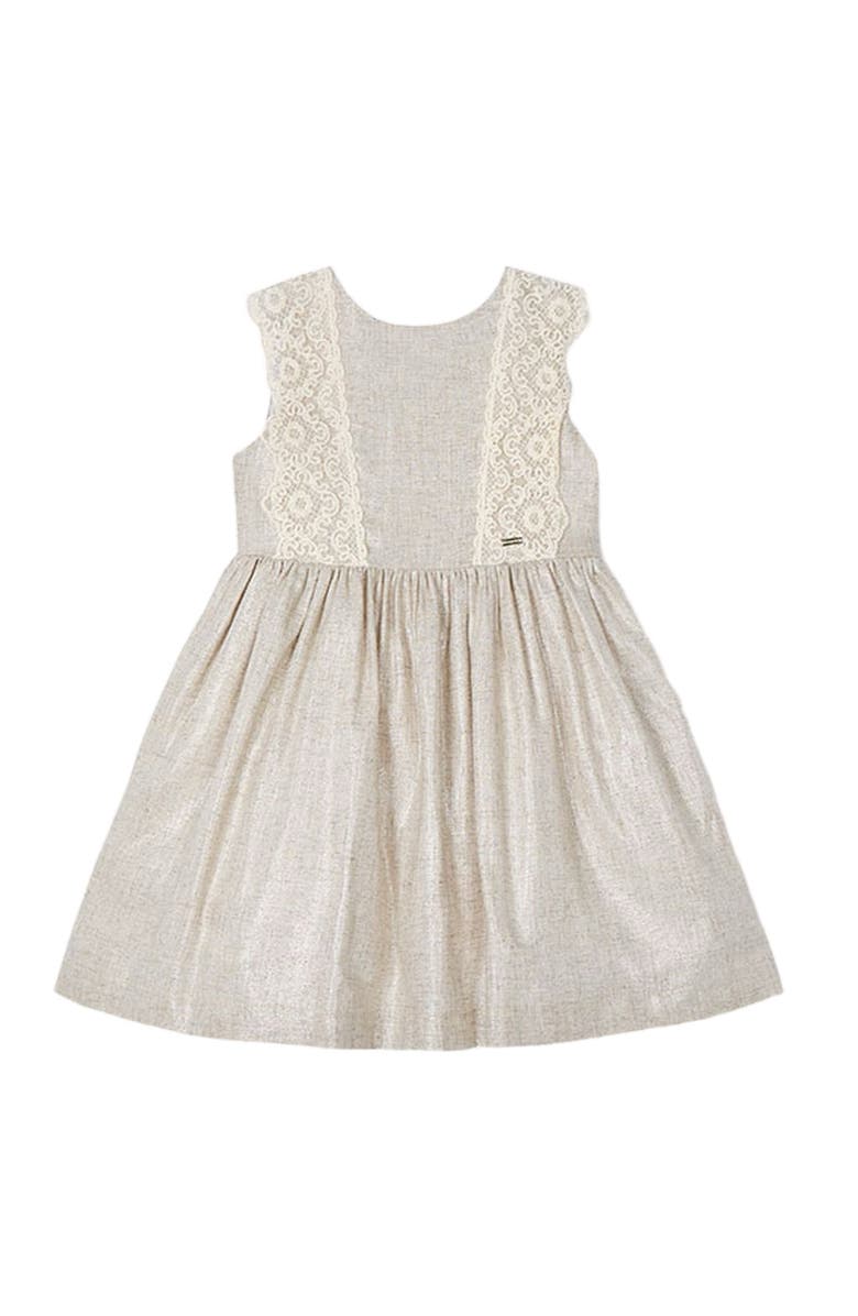 Mayoral Linen Ornamental Sleeveless Dress, Main, color, Ivory