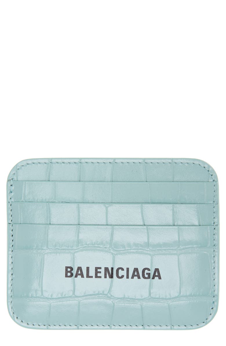 Balenciaga Cash Logo Croc Embossed Leather Card Holder, Main, color, 