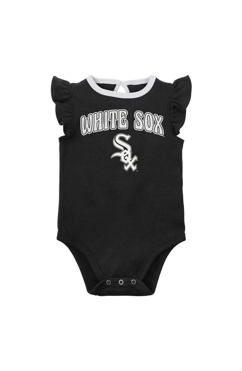 Outerstuff Girls Newborn & Infant Black/Heather Gray Chicago White Sox Little Fan Two-Pack Bodysuit Set, Alternate, color, Black