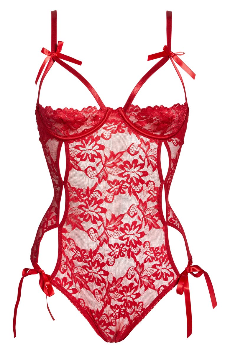 Oh La La Cheri Zara Underwire Open Cup Open Gusset Lace Teddy, Alternate, color, Red