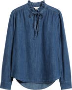 Caslon® Ruffle Chambray Top