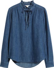 Caslon® Ruffle Chambray Top