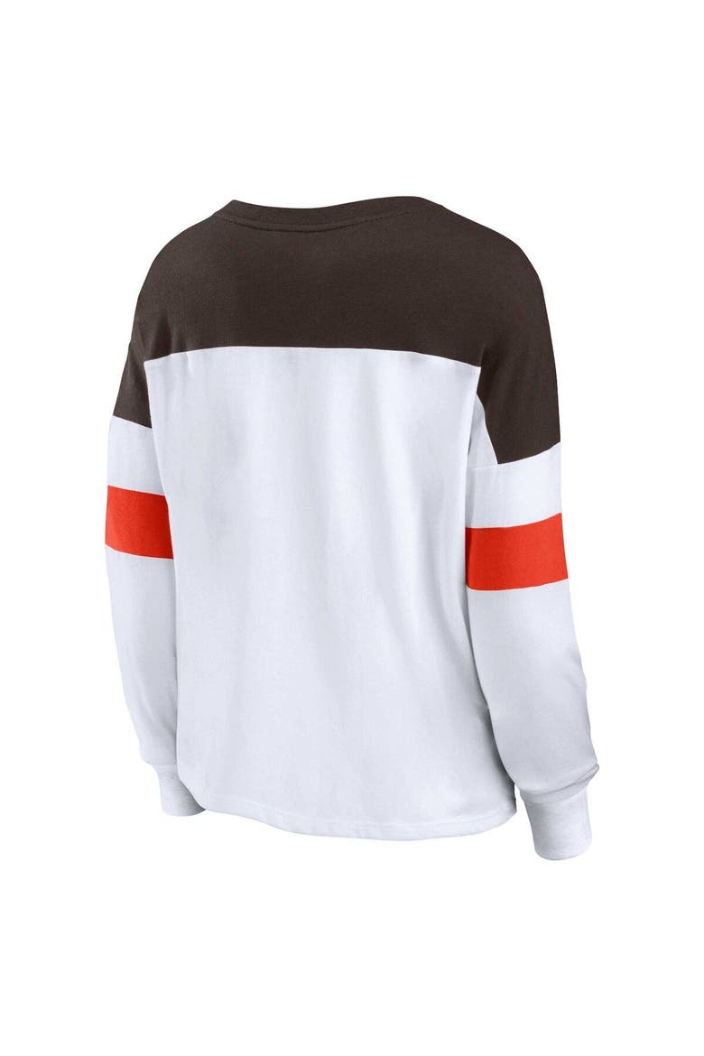 Women's Fanatics Branded White/Brown Cleveland Browns Plus Size Even Match Lace-Up Long Sleeve V-Neck Top, Alternate, color, White