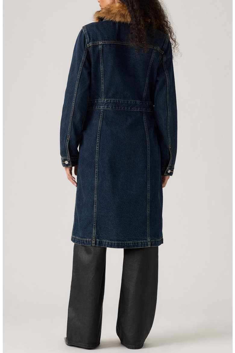 Mob Wife Belted Denim Coat with Removable Faux Fur Collar, Alternate, color, BELLISSIMA