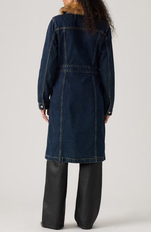 Levi's Mob Wife Belted Denim Coat With Removable Faux Fur Collar In Blue