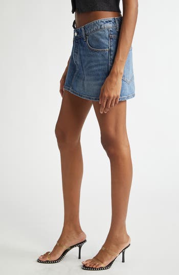 Pre-Styled Denim Miniskirt with Asymmetric Lace Waistband