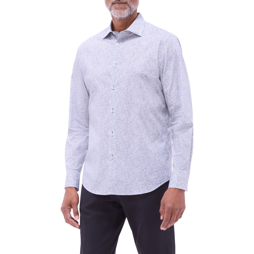 Bugatchi Axel Floral Shaped Fit Stretch Cotton Button-Up Shirt in Black  product