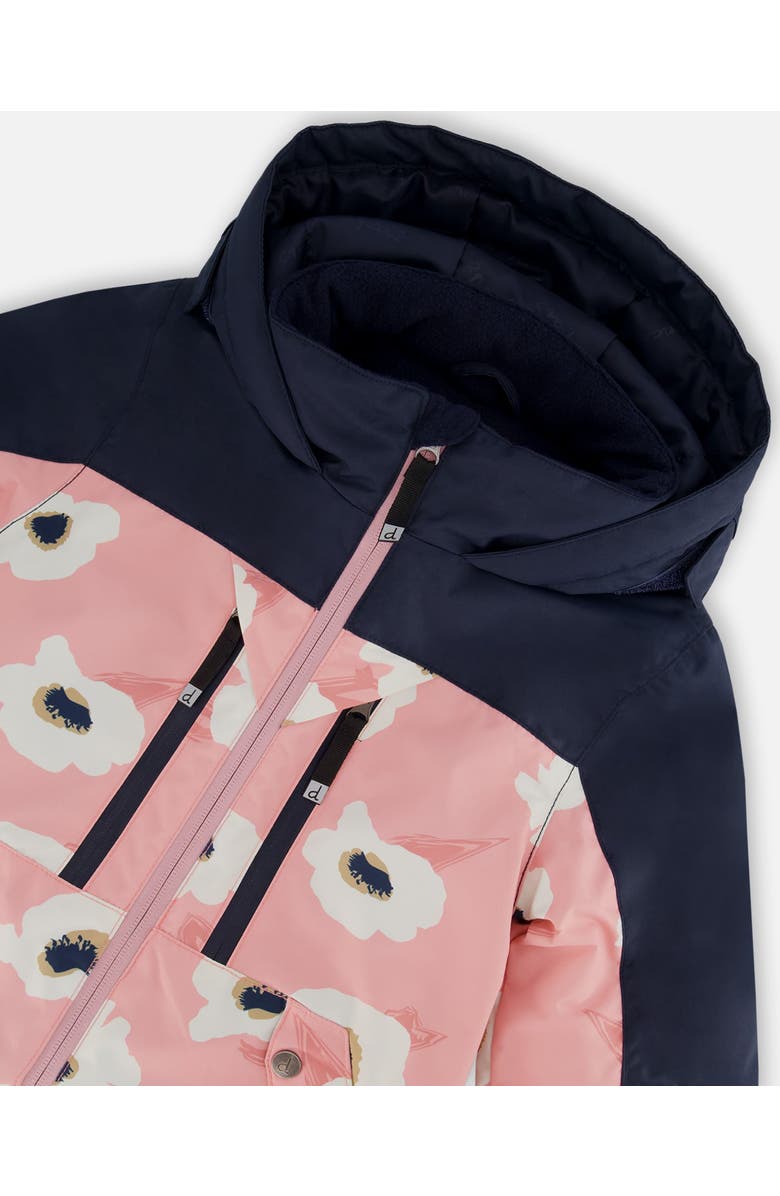 Deux par Deux Girl's One Piece Technical Snowsuit Pink Printed Off White Flowers, Alternate, color, 