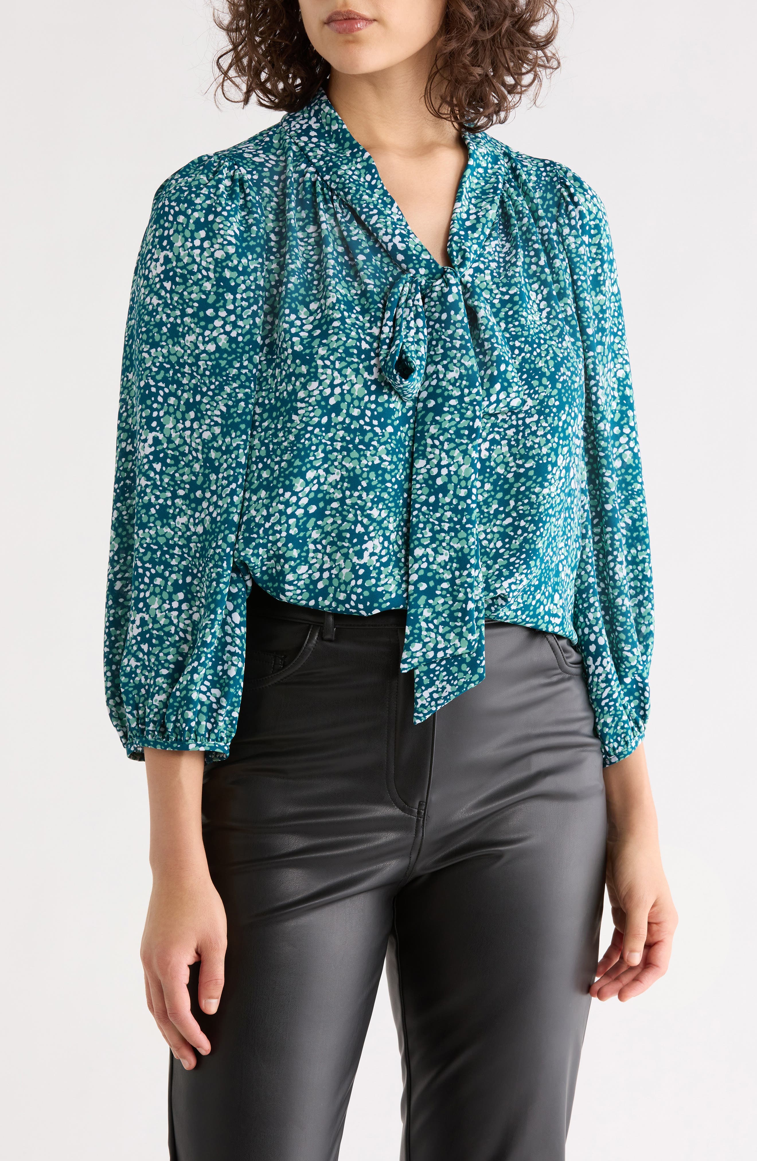Renee C Print Tie Neck Top