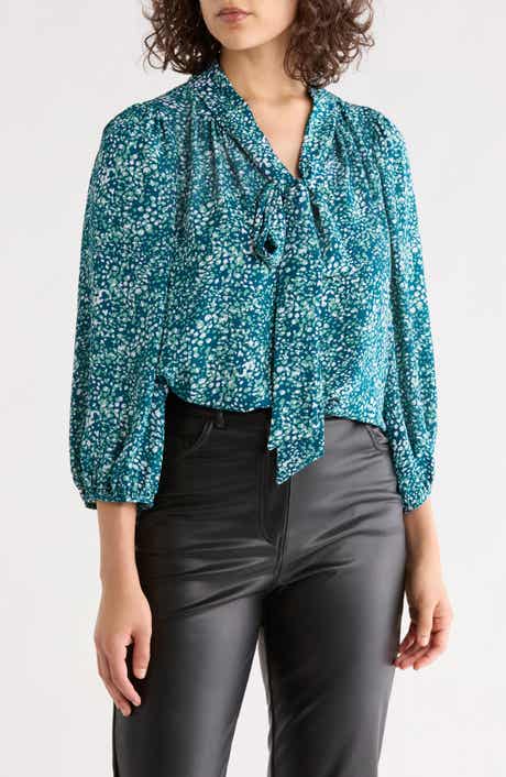 Renee C Print Tie Neck Top