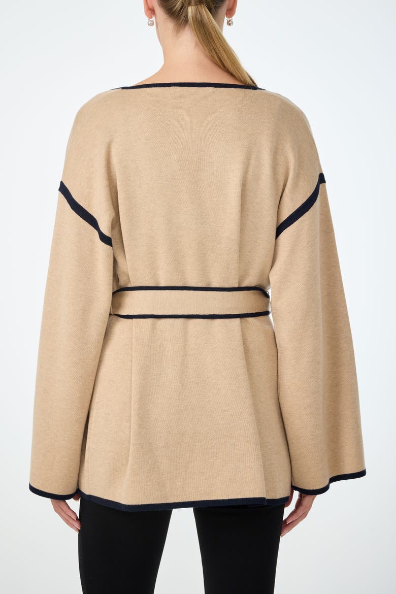 Wright Belted Flare Sleeve Cardigan, Alternate, color, Camel/Indigo