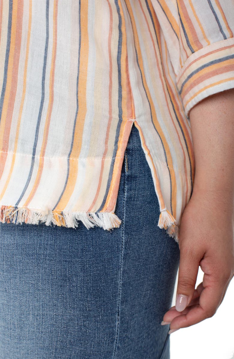 Liverpool Los Angeles Split Neck Top, Alternate, color, Orange Multi Variegated Stripe