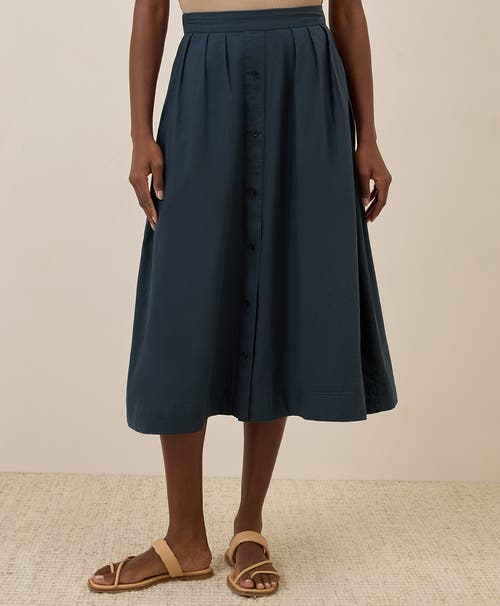 Pact Organic Cotton Sunset Lightweight Cotton Button Skirt In Midnight Blue