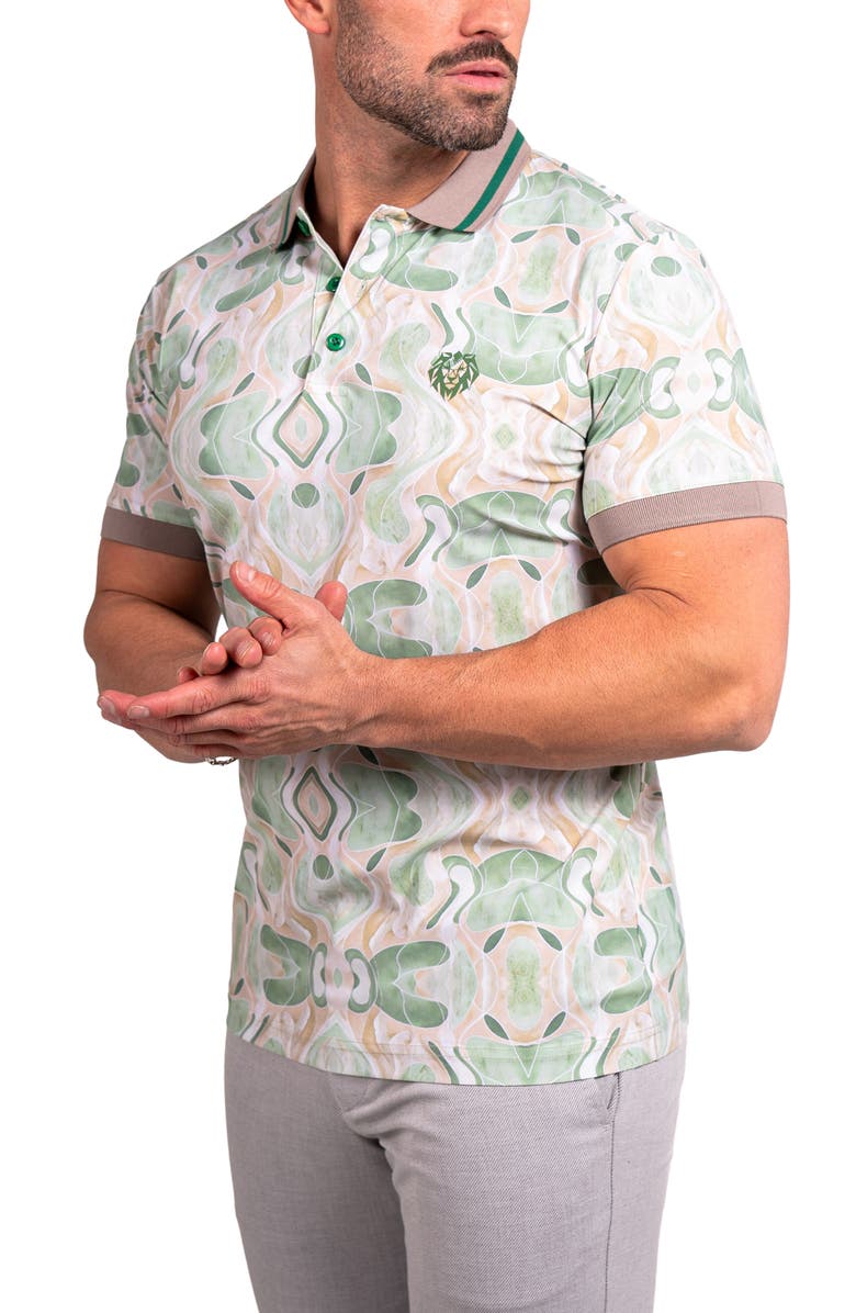 Maceoo Ascension0033 Green Abstract Print Stretch Nylon Polo, Alternate, color, Green