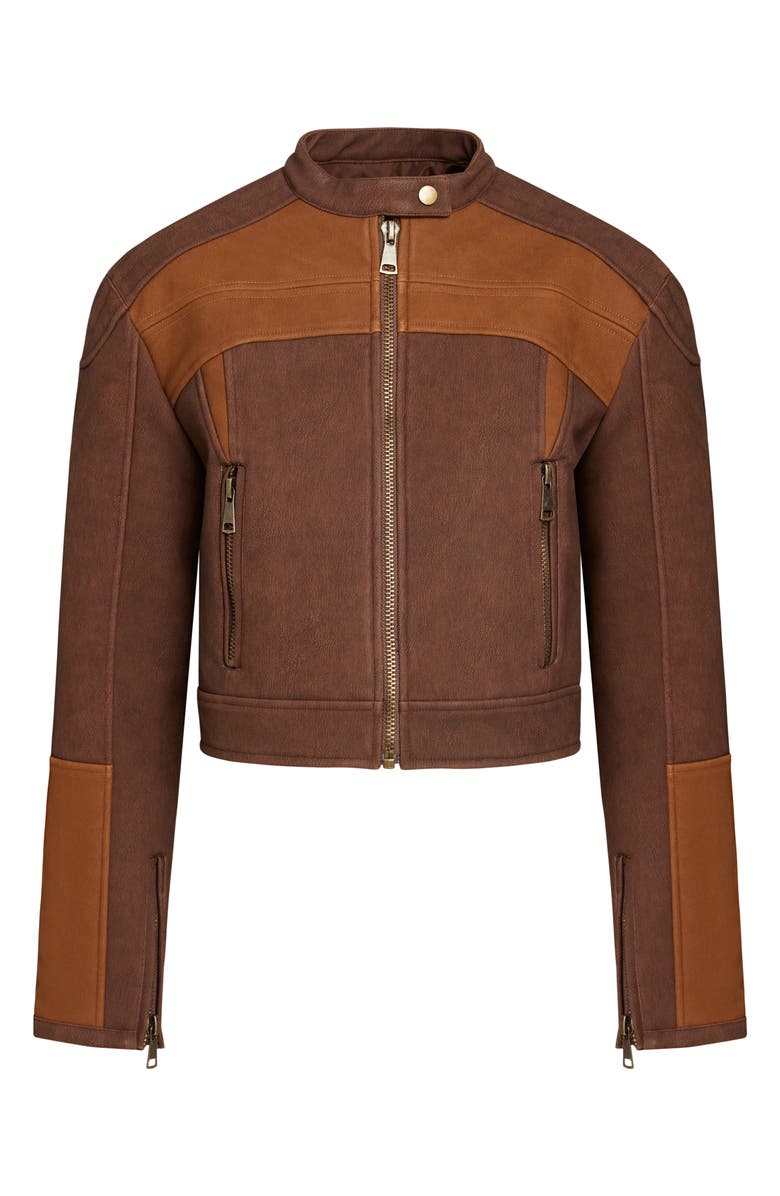 LIONESS Nueve Colorblock Faux Leather Biker Jacket, Alternate, color, Chocolate