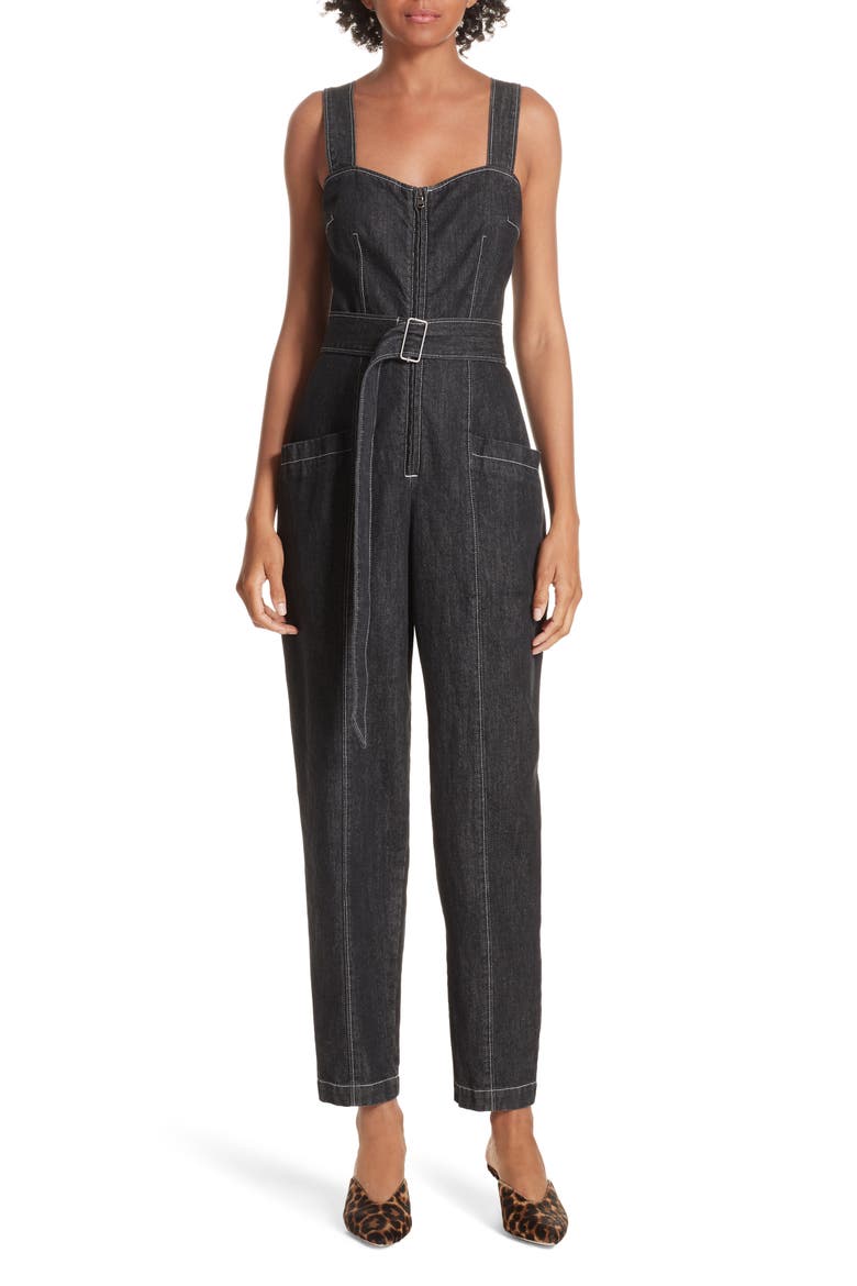Topstitch Cotton Denim Jumpsuit, Main, color, BKLRRN