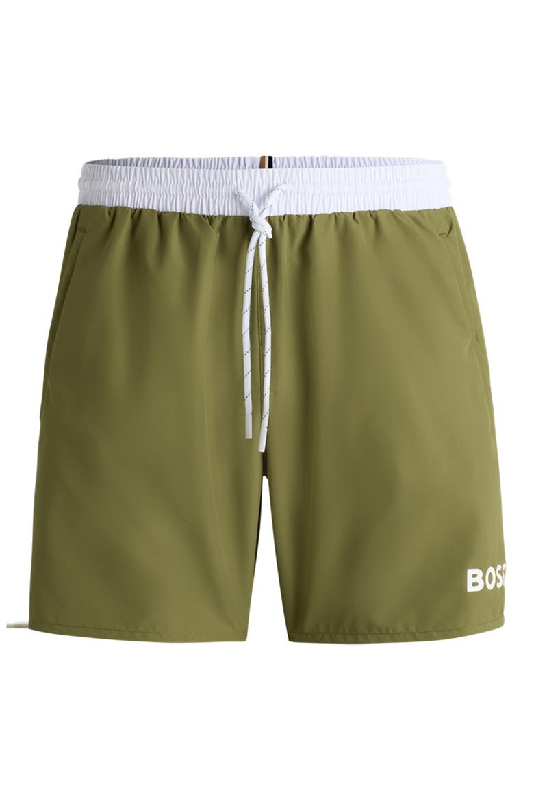 Starfish Logo Graphic Swim Trunks, Main, color, MEDIUM GREEN