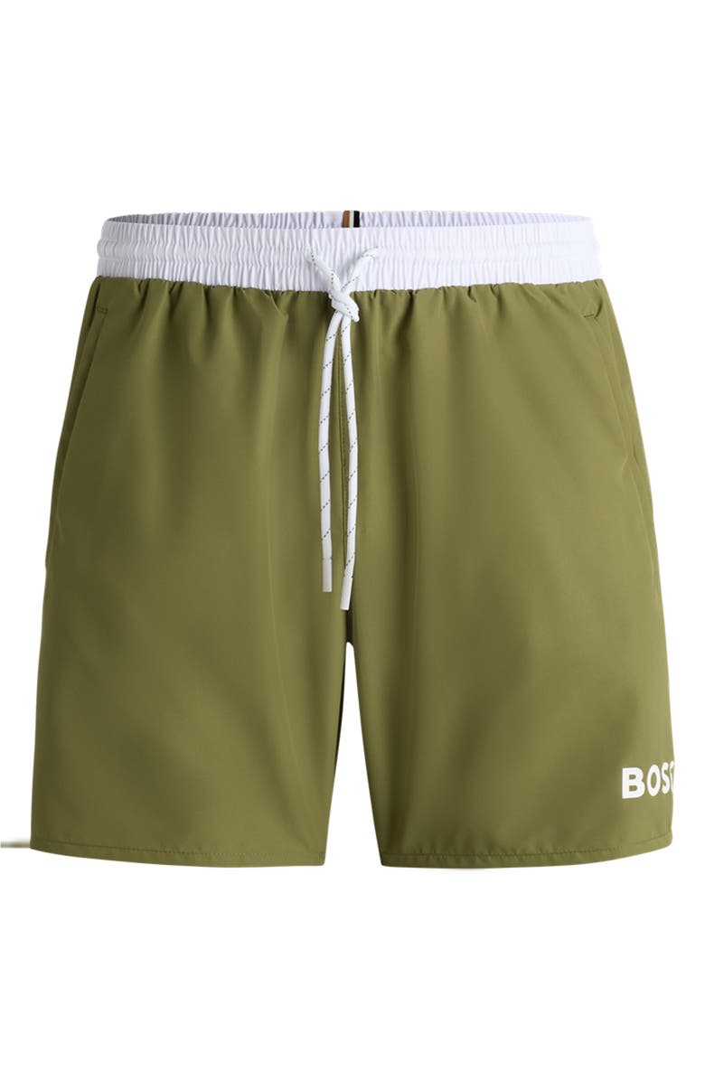 BOSS Starfish Logo Graphic Swim Trunks, Main, color, Medium Green