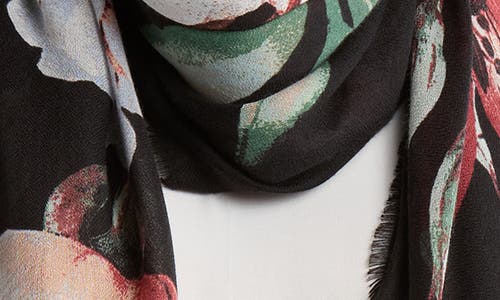 Nine West Painterly Blooms Gauze Square Scarf In Black