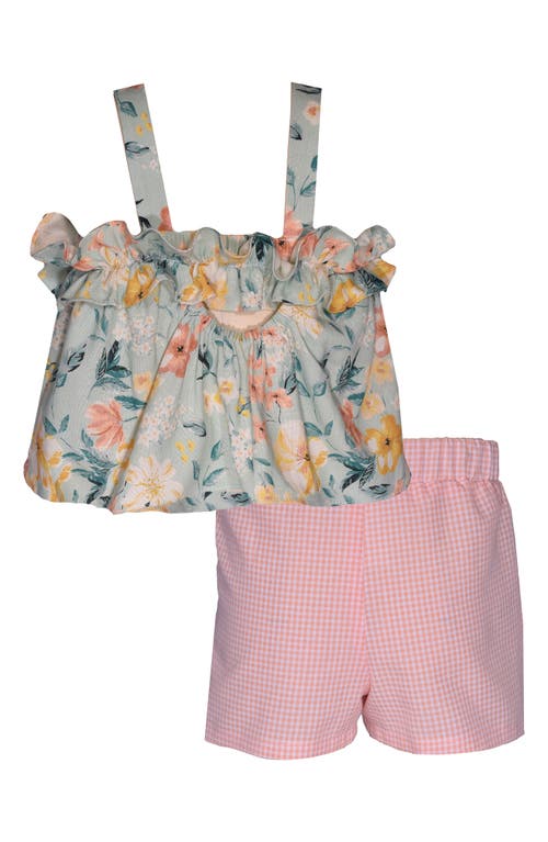 Bonnie Jean Kids' Ruffle Tank Top & Gingham Shorts Set In Peach