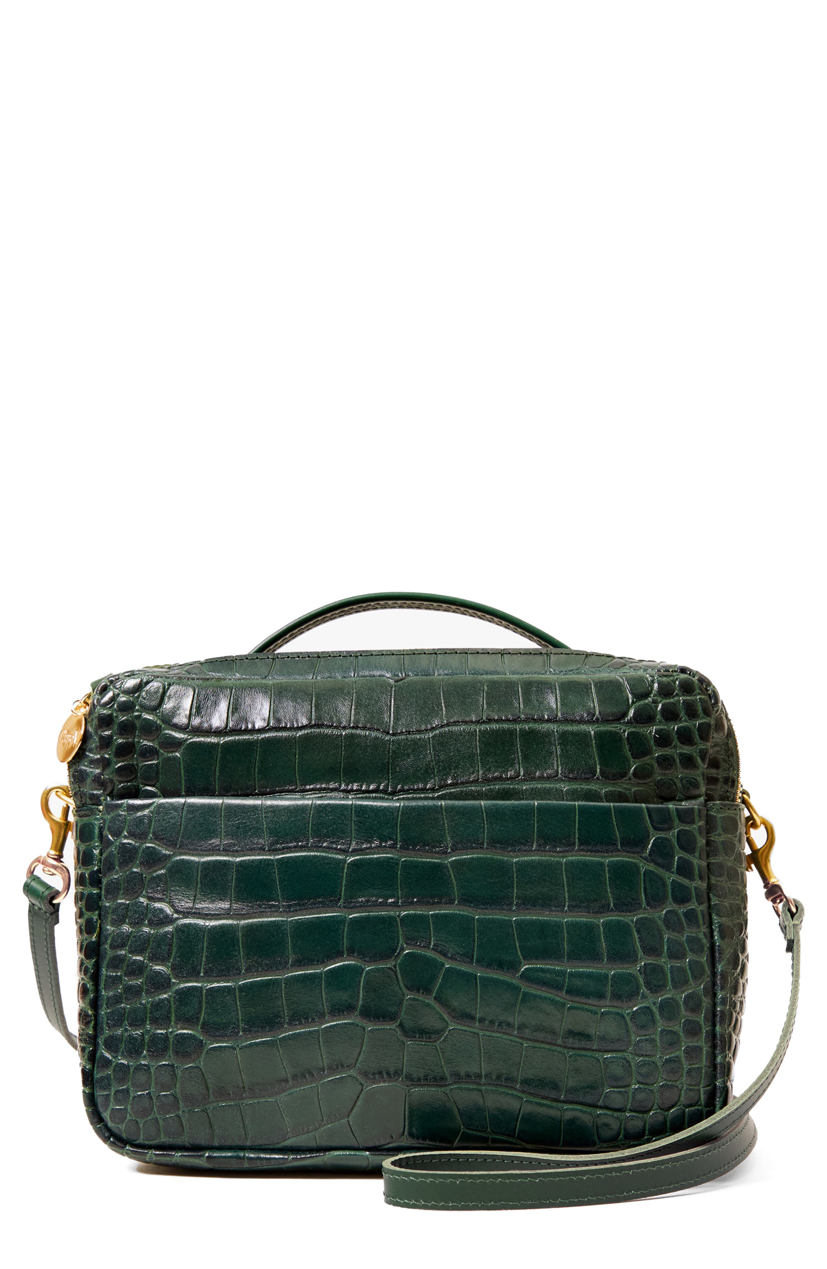 Clare V. Mirabel Croc Embossed Leather Crossbody Bag, Main, color, Deep Pine