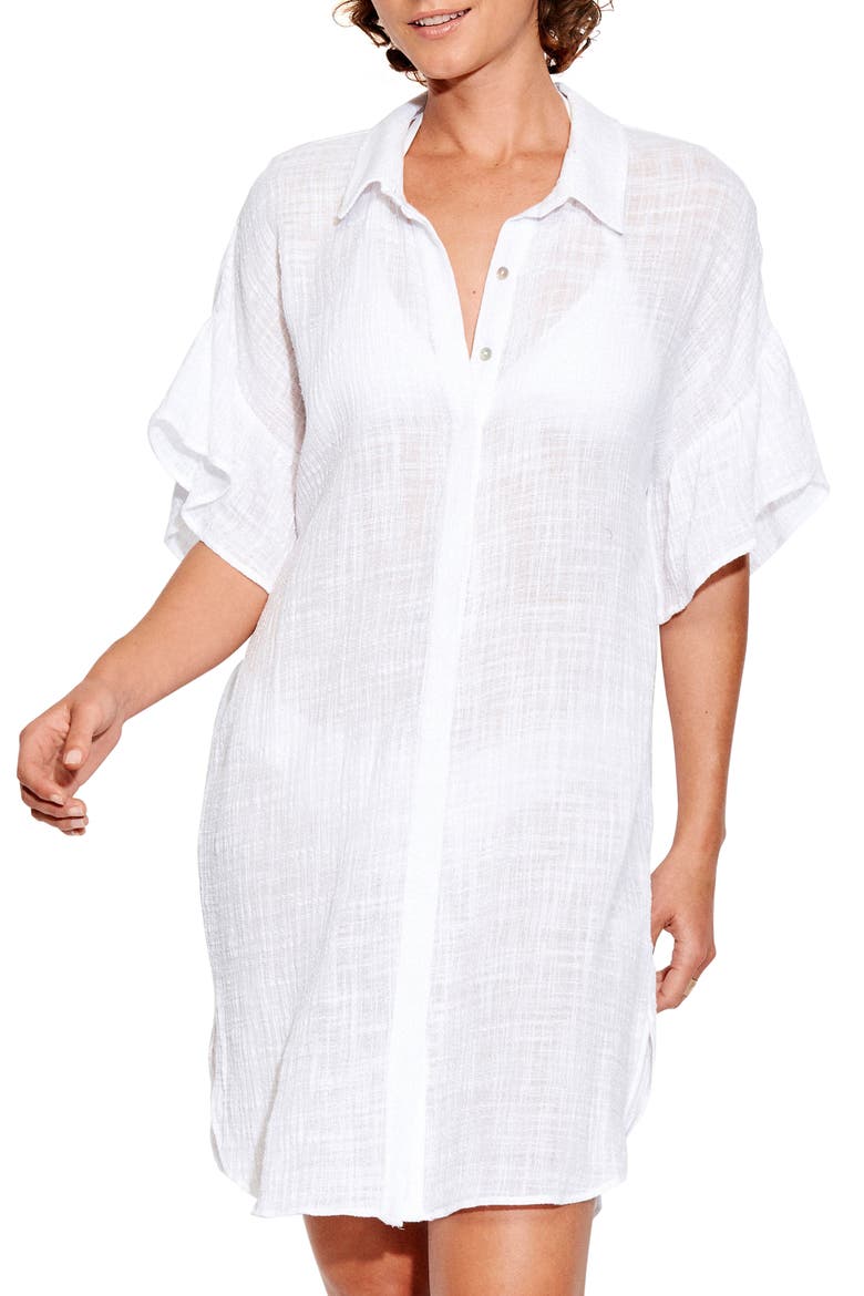 Beach Cover-Up Shirt, Main, color, WHITE