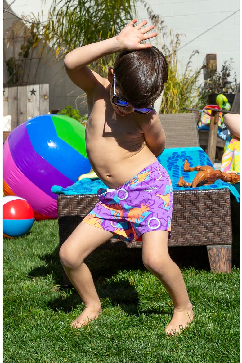 The Classic Jurassic Swim Trunks, Alternate, color, PURPLE DINOS