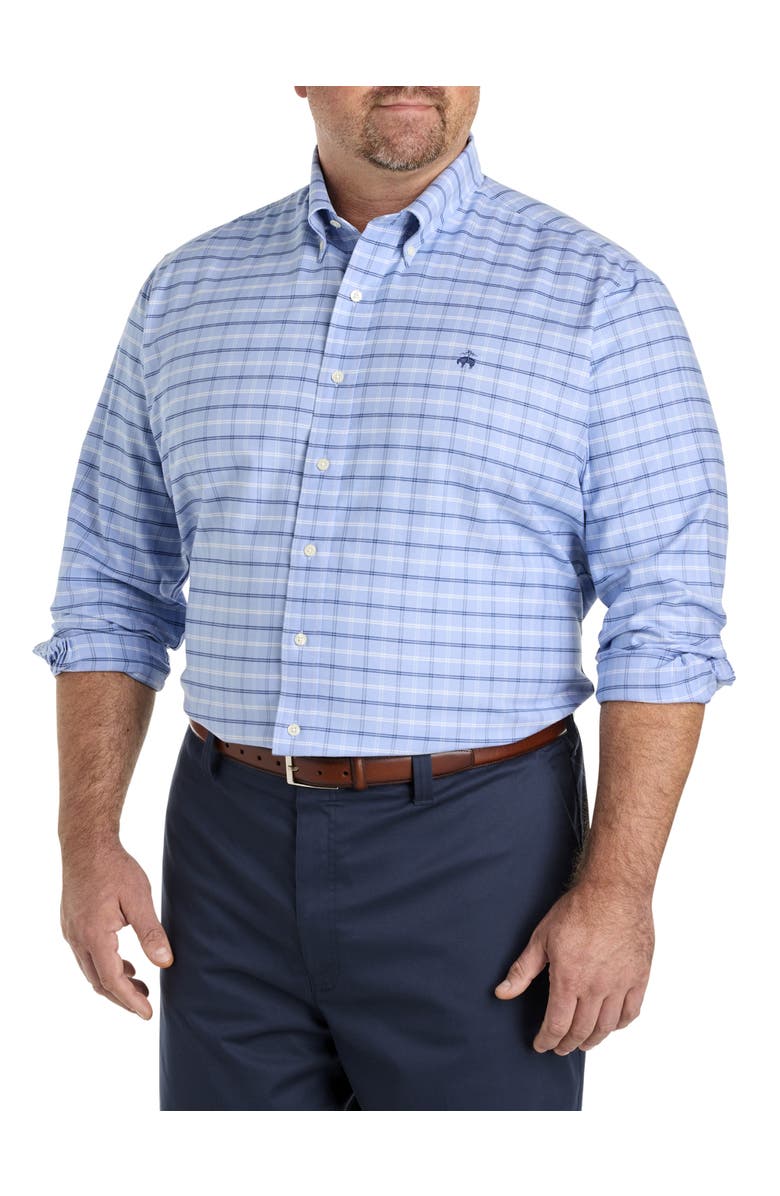 Brooks Brothers Big & Tall Non-Iron Check Oxford Sport Shirt, Main, color, Serenity