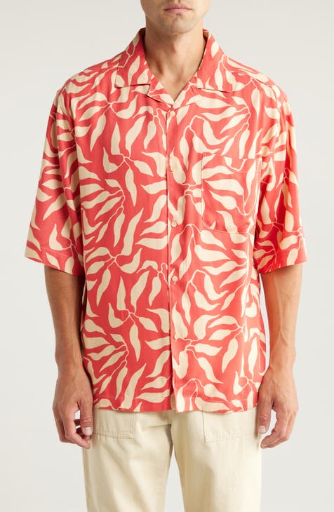 Leaf Print Revere Short Sleeve Shirt