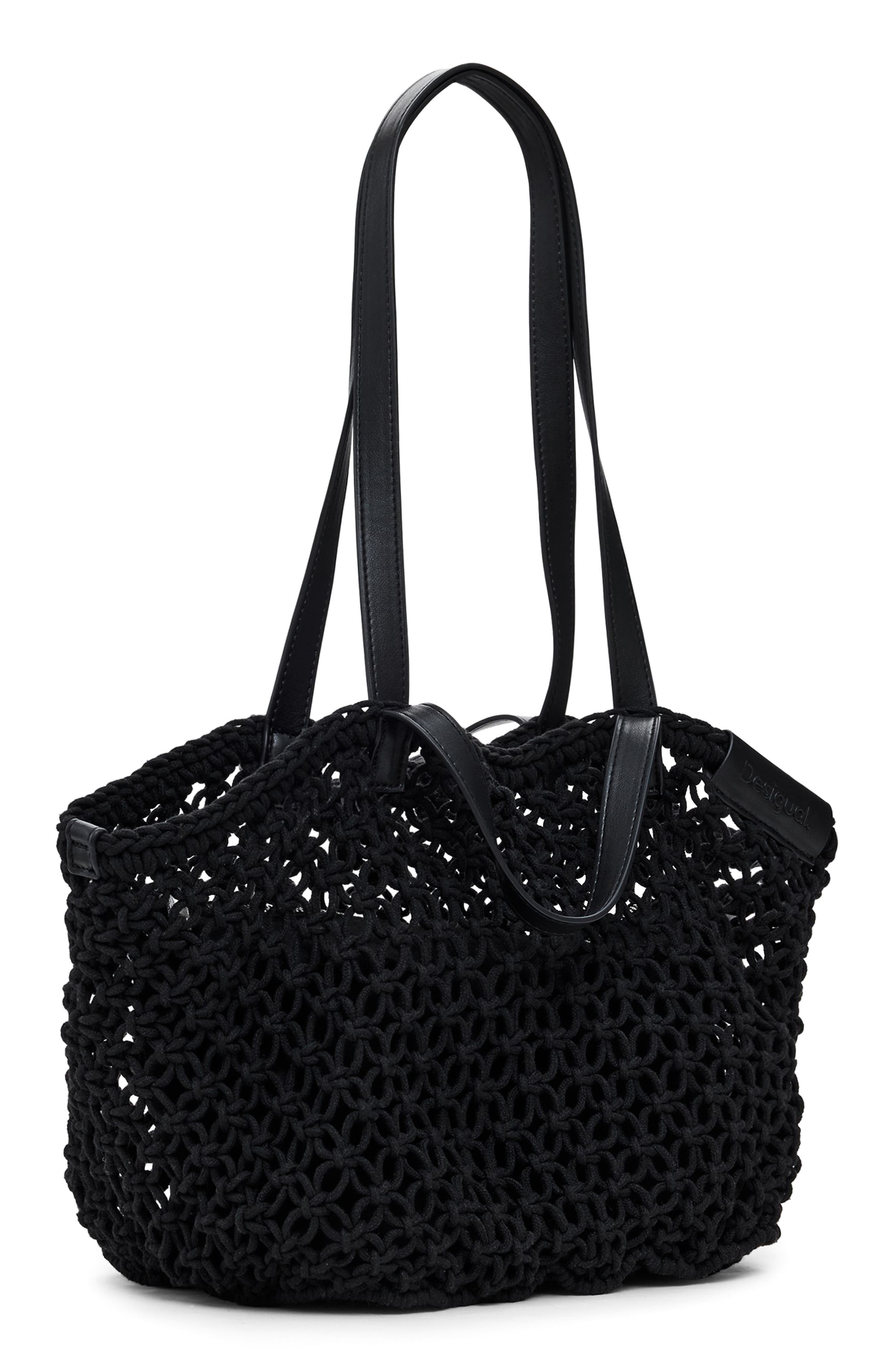 Desigual Open Knit Shopper Bag, Alternate, color, Black