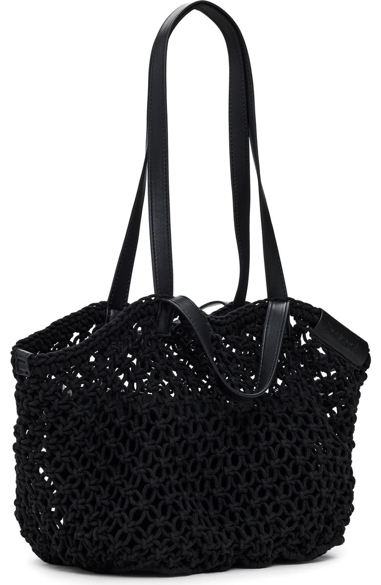 Desigual Open Knit Shopper Bag, Alternate, color, Black