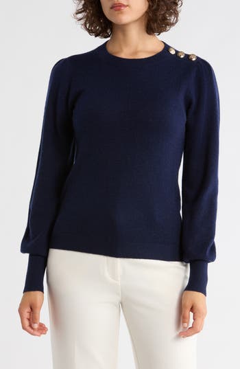 Bruno Magli Button Shoulder Wool & Cashmere Blend Sweater In Blue