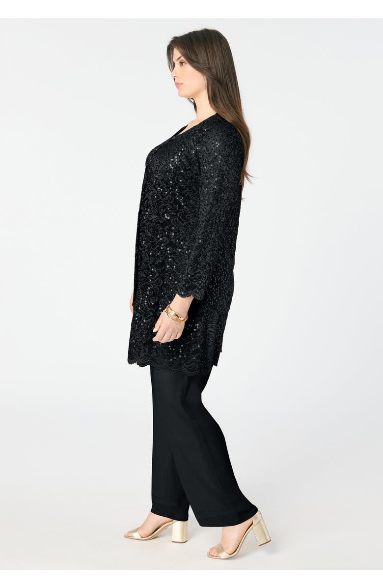 Roaman's Plus-Size 3 Piece Allover Sequin Lace Jacket and Tank Pant Set, Alternate, color, Black