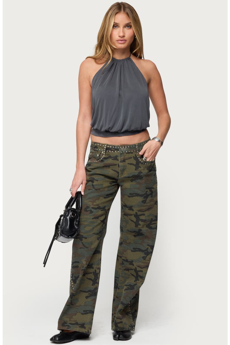 Kammy Halter Open Back Crop Top, Alternate, color, GRAY