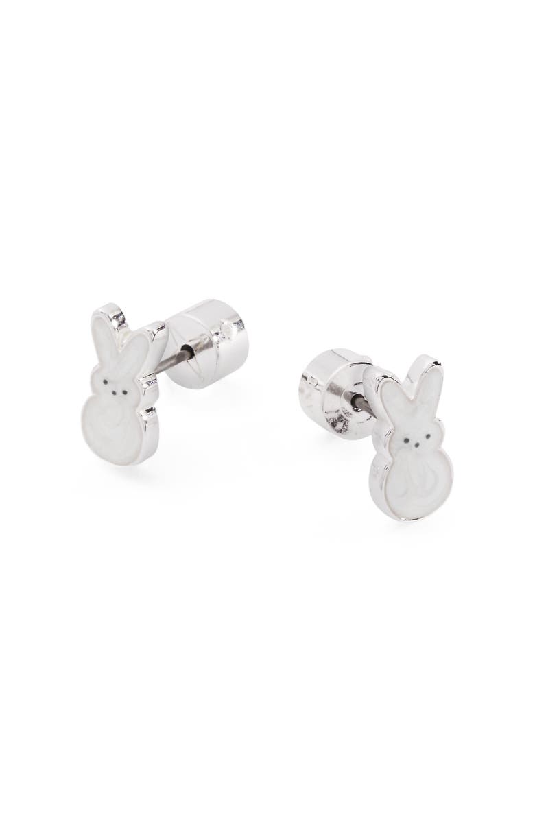 Alex and Ani Peeps<sup>®</sup> Pearlized Bunny Stud Earrings, Alternate, color, Silver