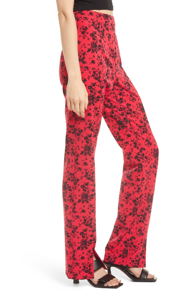 Slim Fit Split Hem Pants, Alternate, color, RED- BLACK JARDIN FLORAL