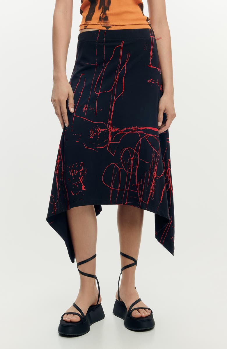 Desigual Print Handkerchief Hem Skirt, Main, color, Black