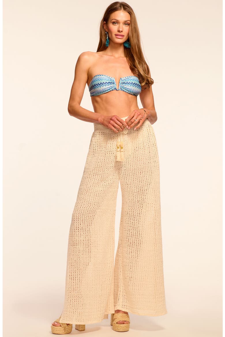 Glora Tie Waist Wide Leg Crochet Cover-Up Pants, Alternate, color, OFF WHITE CROCHET