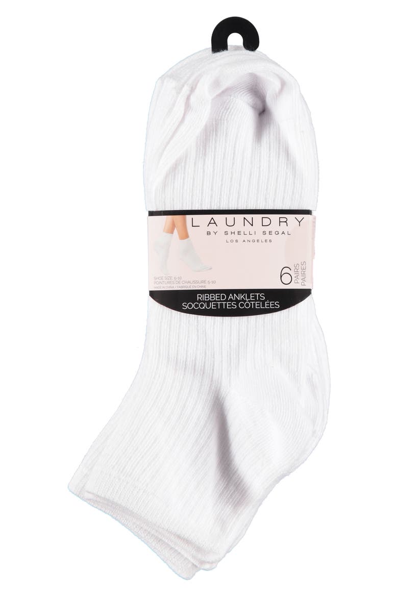 6-Pack Embroidered Rib Anklet Socks, Alternate, color, WHITE