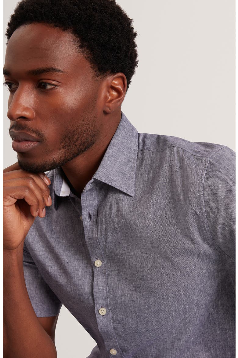 Wryte Regular Fit Short Sleeve Slub Linen & Cotton Button-Up Shirt, Alternate, color, NAVY