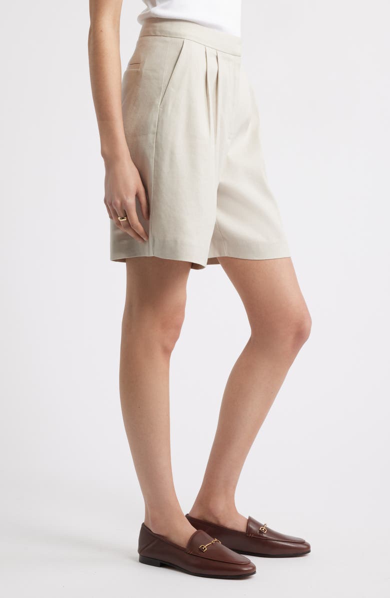 Nordstrom Pleated Linen Blend Shorts, Alternate, color, Beige Scroll