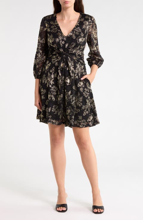 Floral Lace Balloon Sleeve Dress