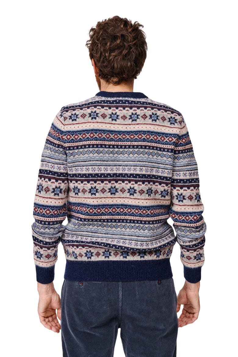 Fair Isle Crew Neck Wool Sweater, Alternate, color, Blue/Ecru Mix