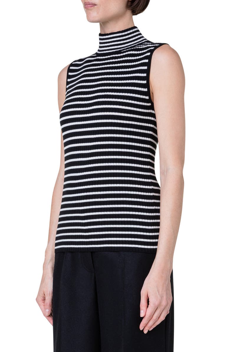 Akris punto Stripe Sleeveless Virgin Merino Wool Rib Sweater, Alternate, color, 