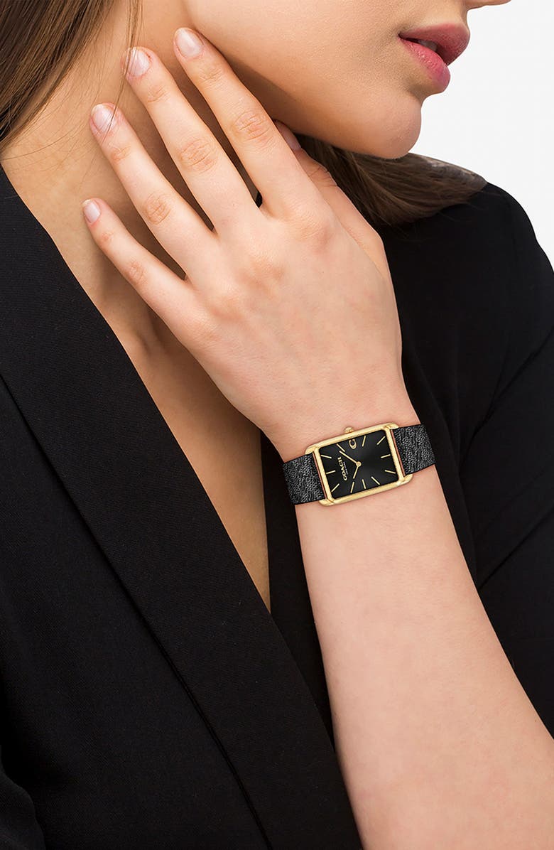 COACH Elliot Synthetic Strap Watch, 32mm x 36mm, Alternate, color, Black