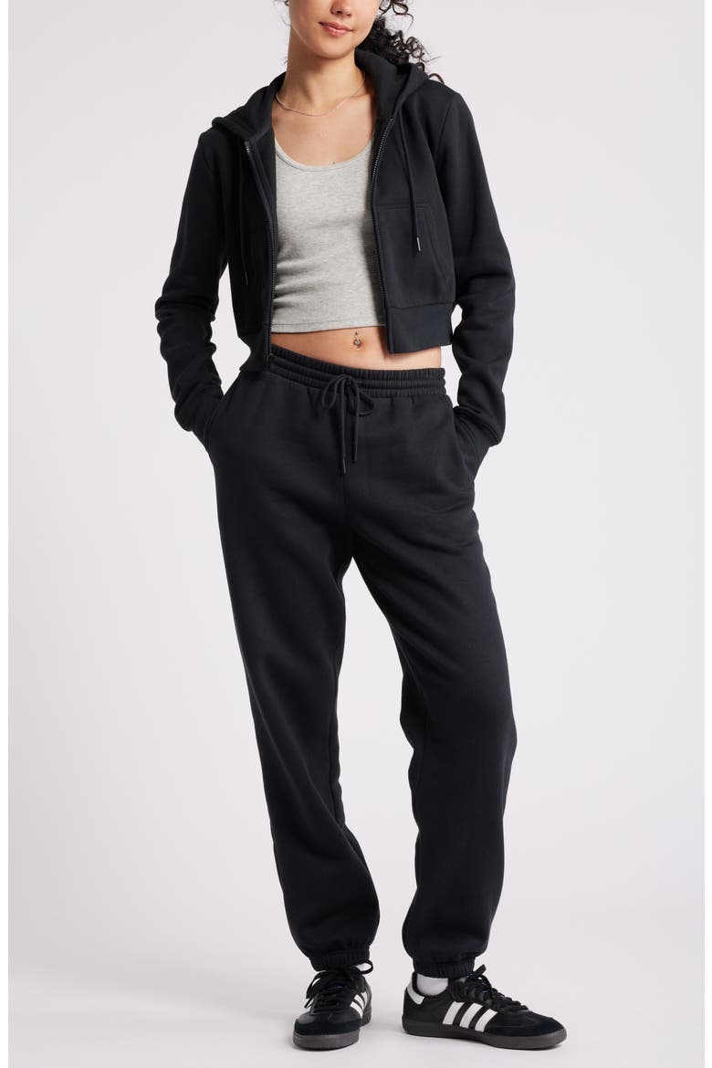 Crop Zip Fleece Hoodie, Alternate, color, BLACK JET