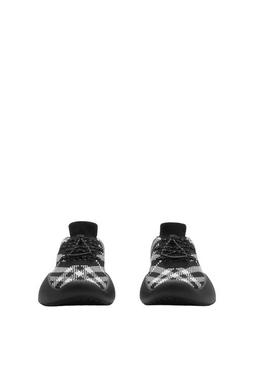 Burberry Black & White Check Knit Neptune Sneakers In Eclipse