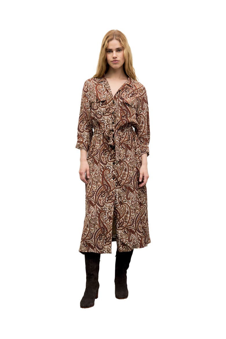 Cyra 3/4 Sleeve Midi Shirt Dress, Alternate, color, Caramel