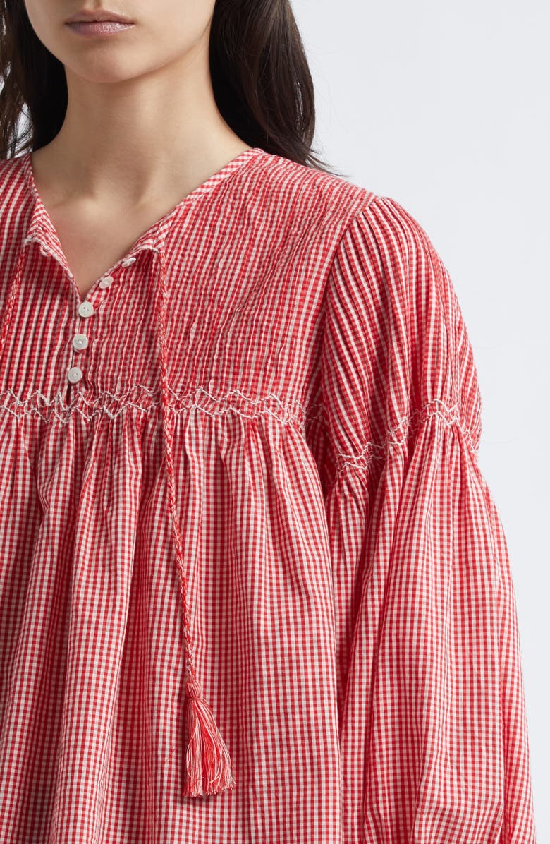 MILLE Vivienne Cototn Gingham Peasant Top, Alternate, color,