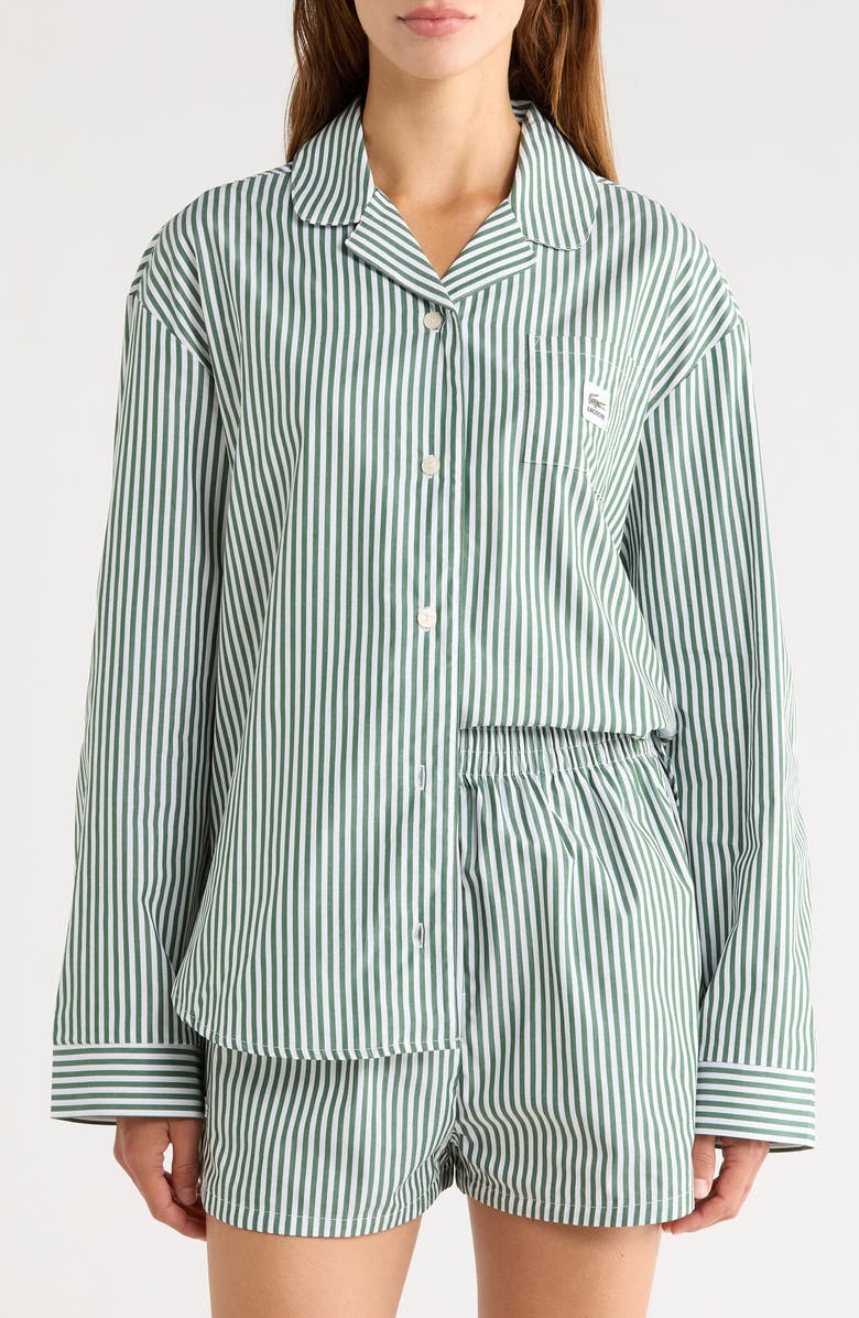 Lacoste Loungewear Stripe Two-Piece Pajama Set, Main, color, Green/ White